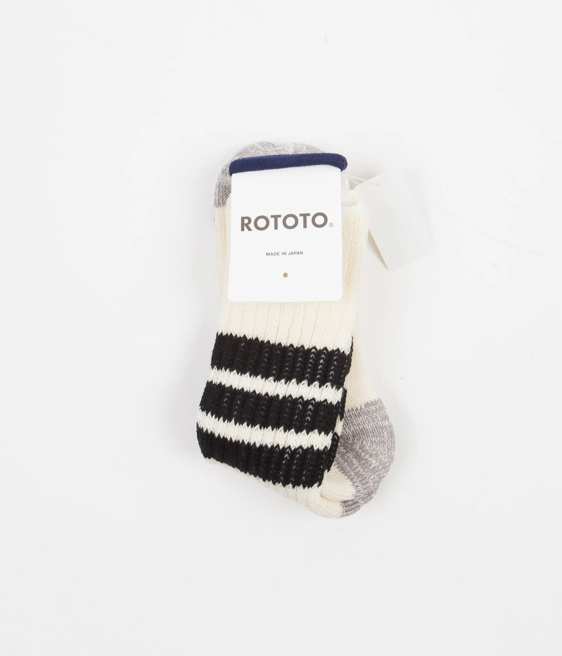 RoToTo Coarse Ribbed Crew Socks - White / Black