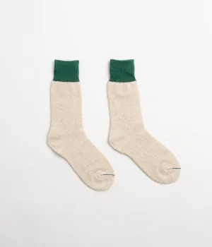 ROTOTO Double Face Crew Socks - Green / Mid Beige