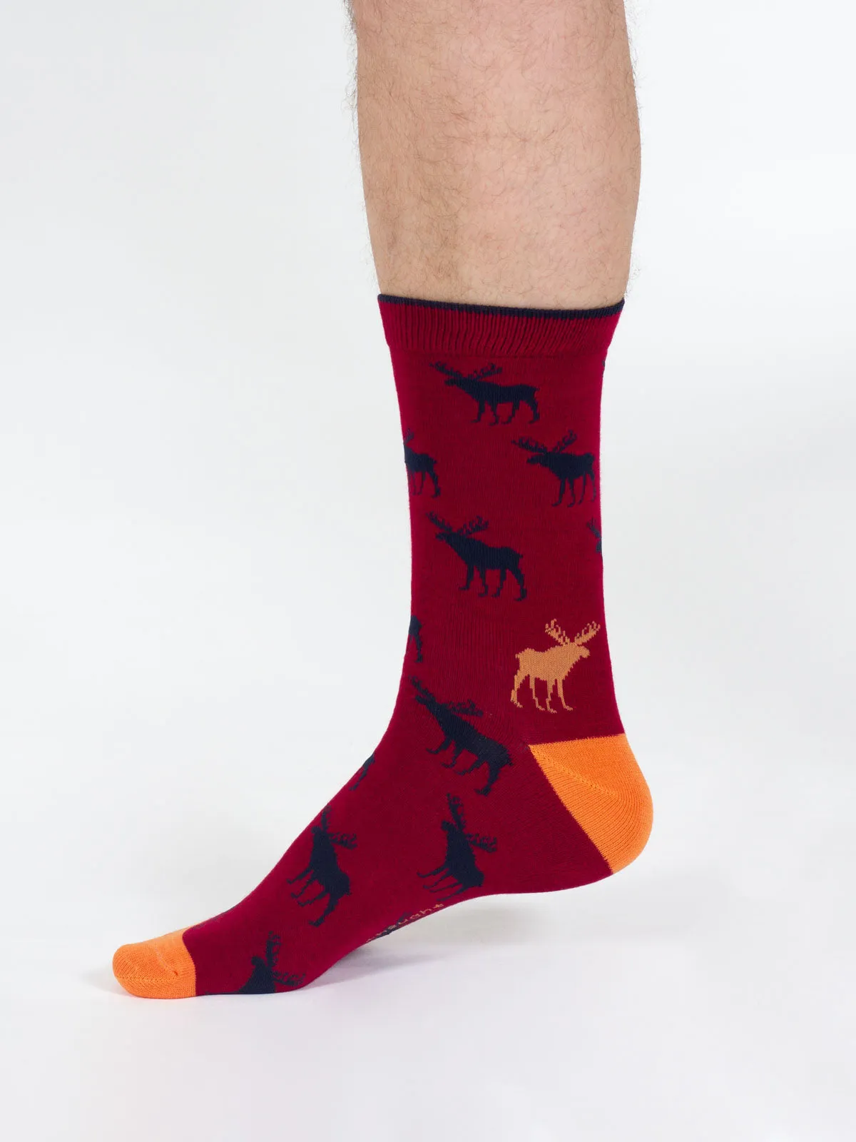 Stag Bamboo Crew Socks - Burgundy/Stag