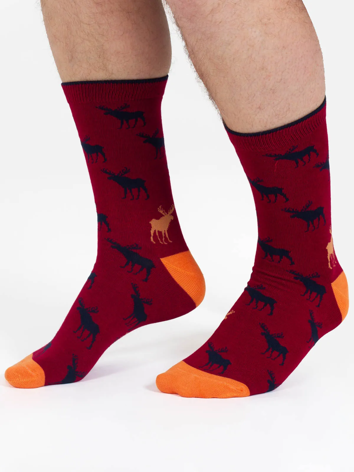 Stag Bamboo Crew Socks - Burgundy/Stag