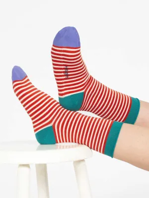 Stripe Bamboo Crew Socks - Orange Multi
