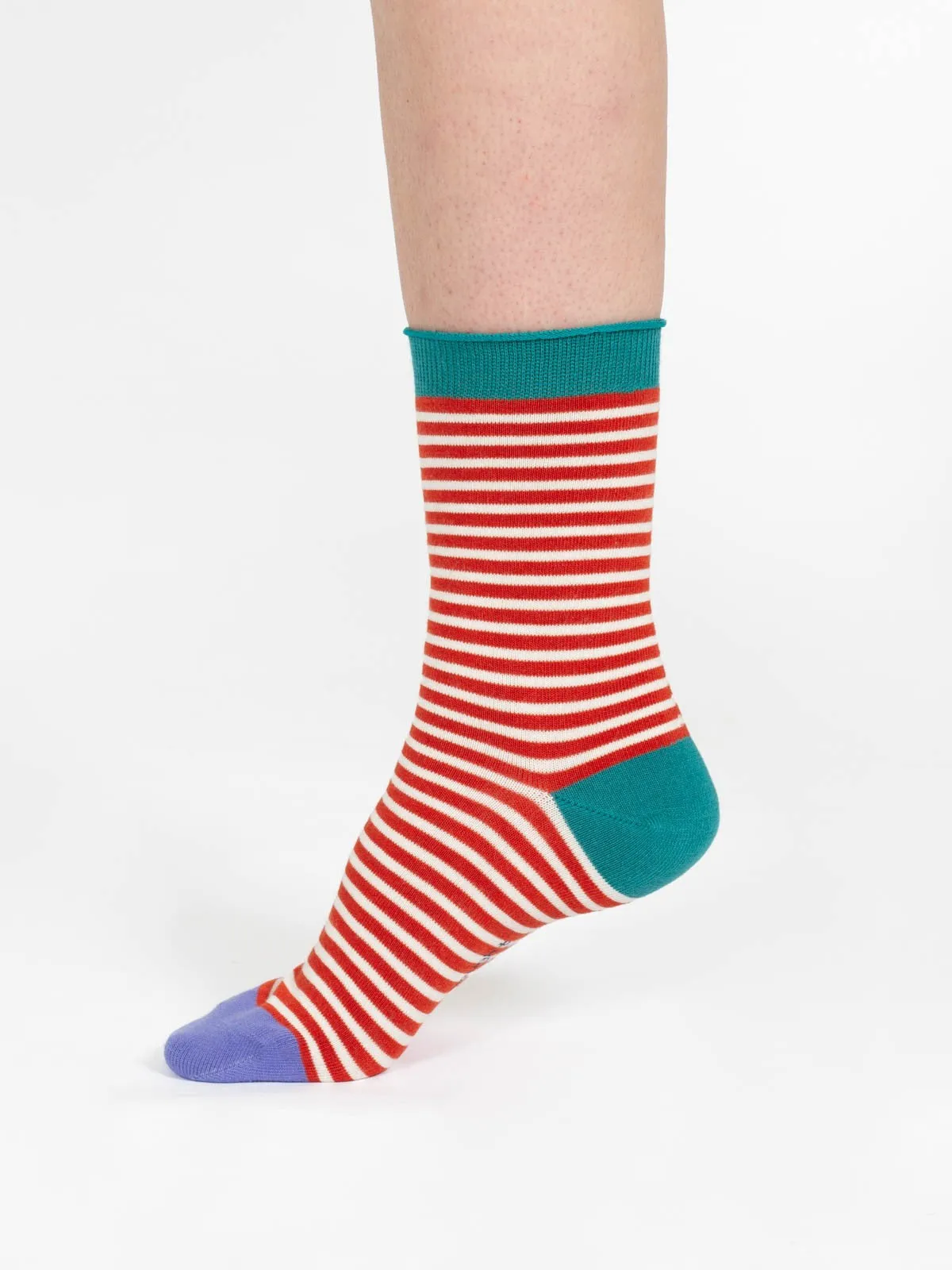 Stripe Bamboo Crew Socks - Orange Multi