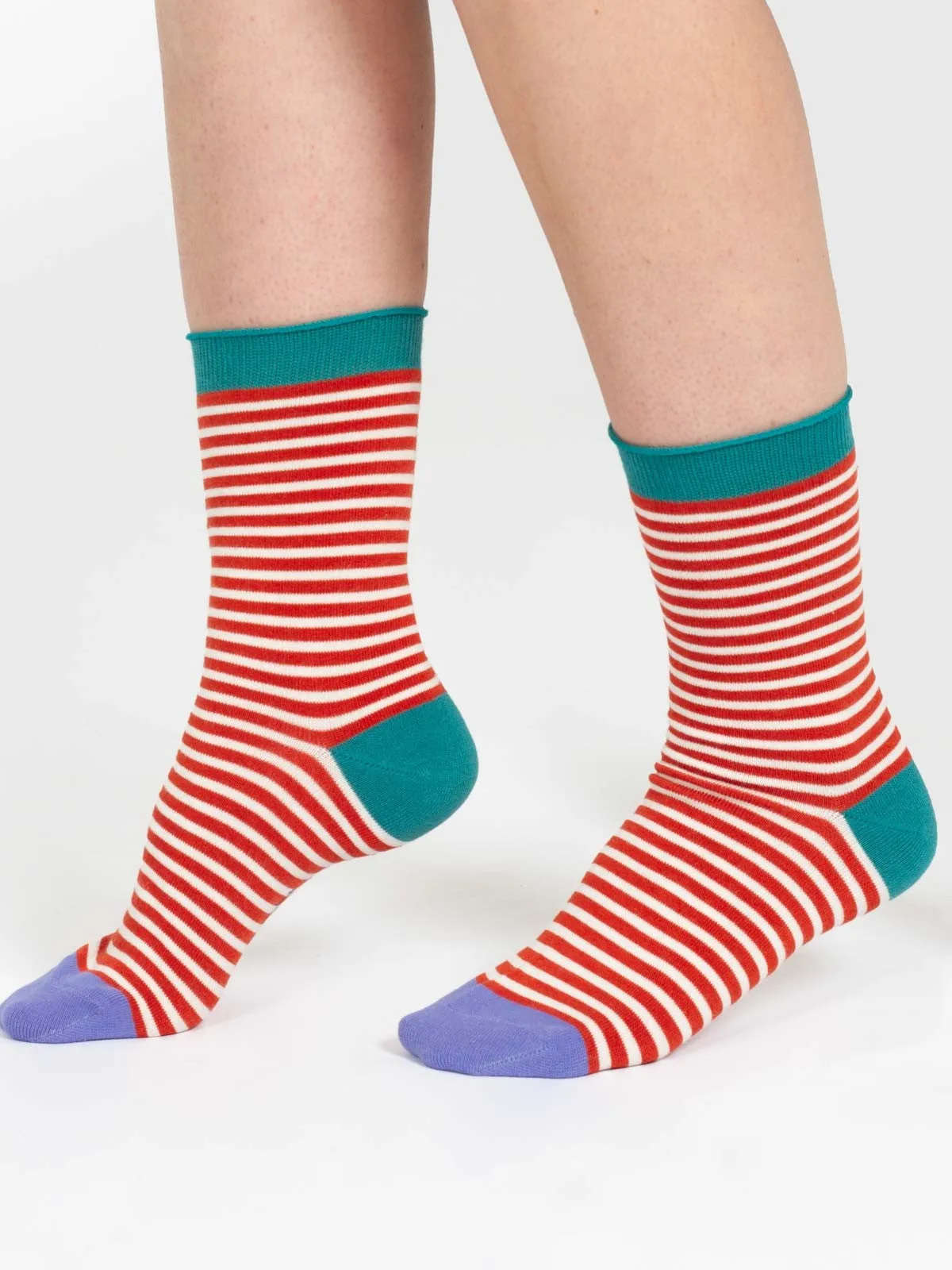 Stripe Bamboo Crew Socks - Orange Multi