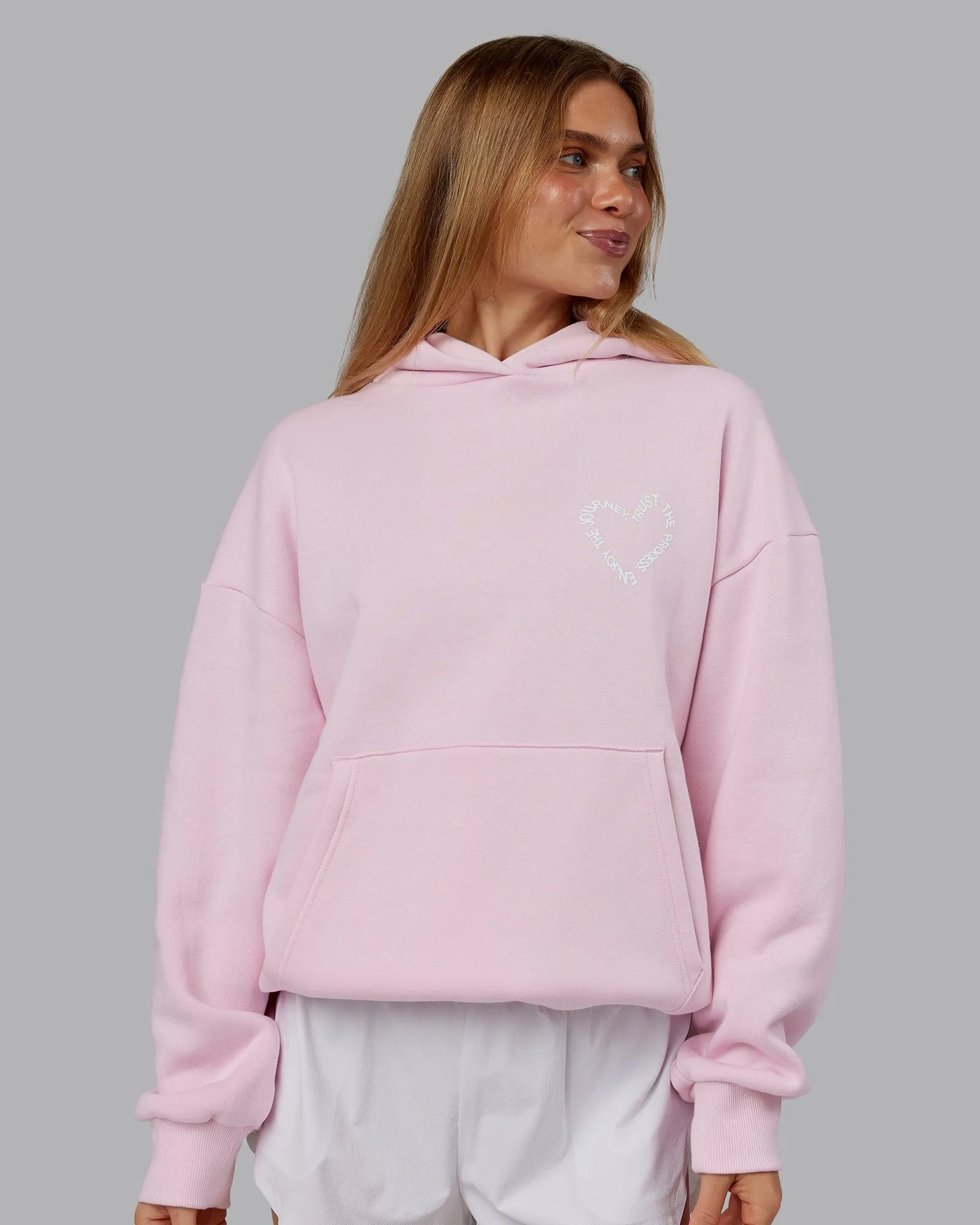 Unisex Love The Process Oversize Hoodie - Petal Pink-White