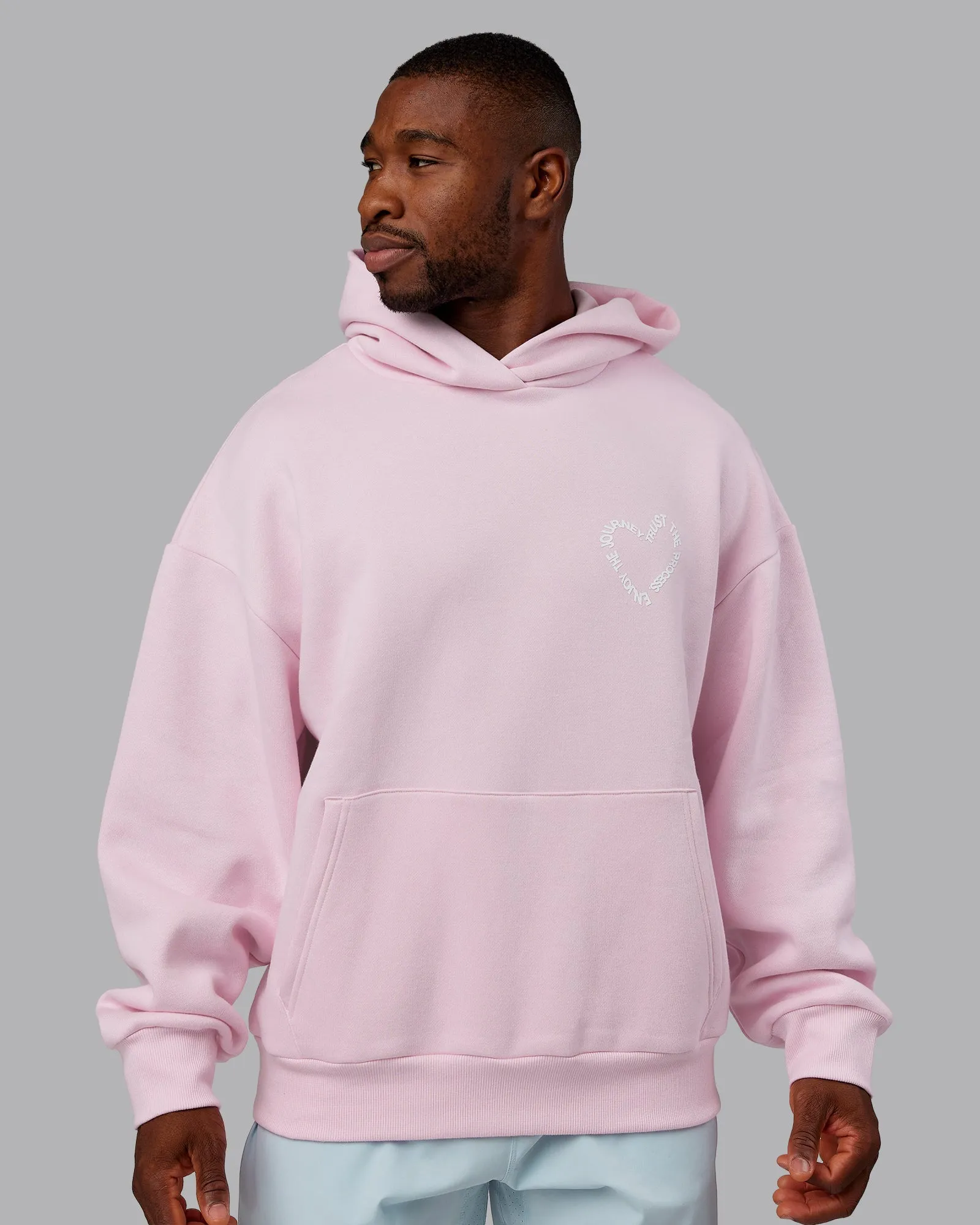 Unisex Love The Process Oversize Hoodie - Petal Pink-White