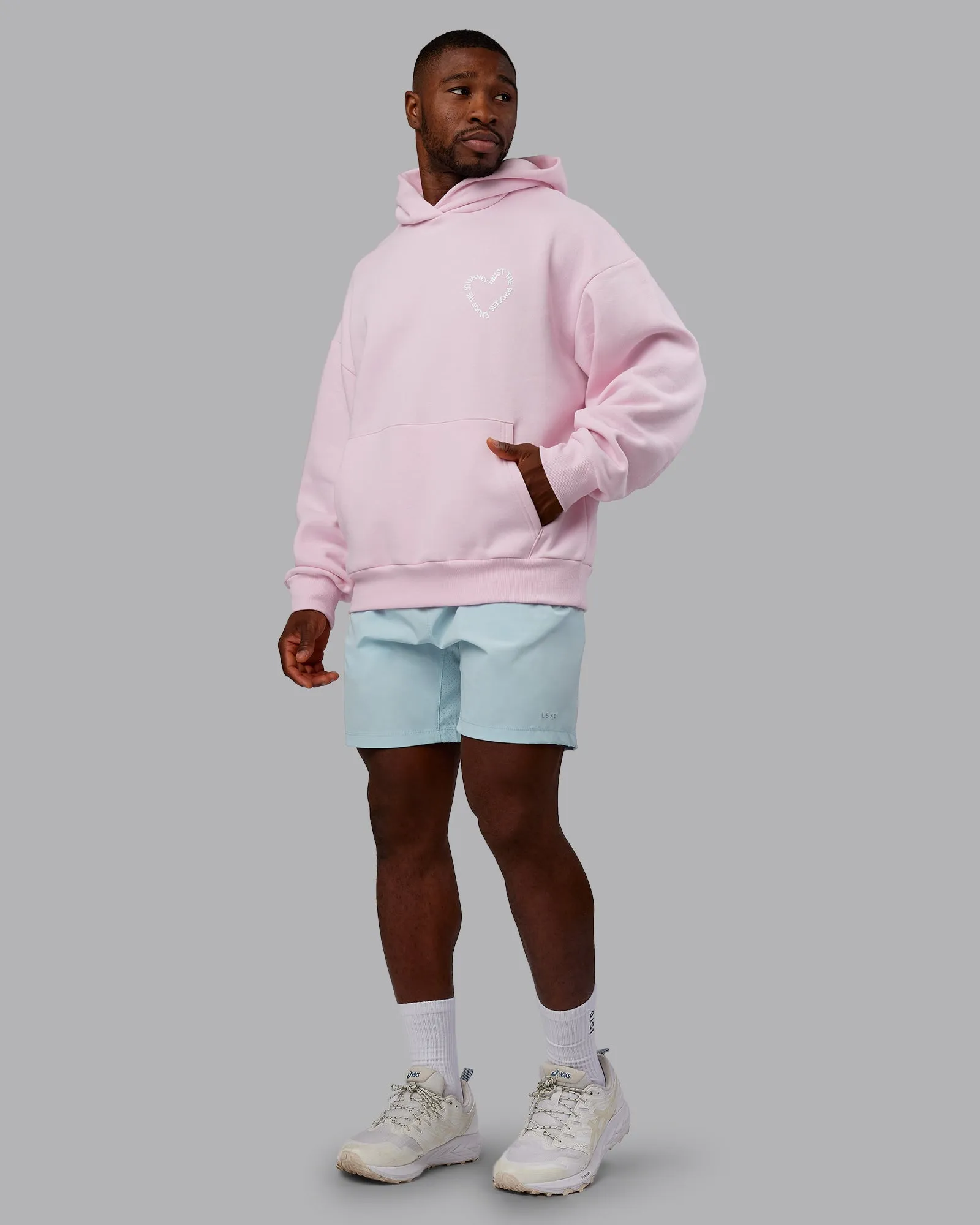 Unisex Love The Process Oversize Hoodie - Petal Pink-White