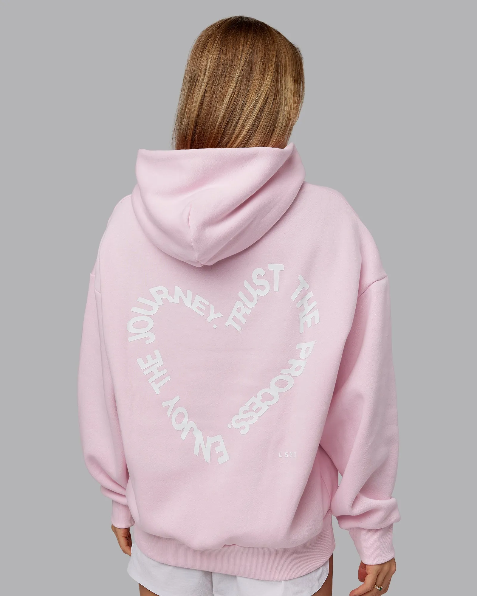 Unisex Love The Process Oversize Hoodie - Petal Pink-White