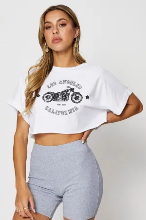 White Graphic T Shirt Short Sleeve Crop
