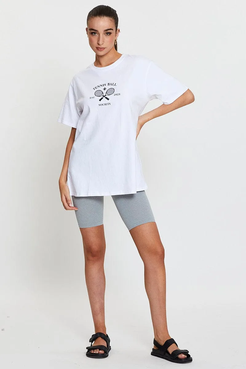 White Graphic T Shirt Short Sleeve Oversized