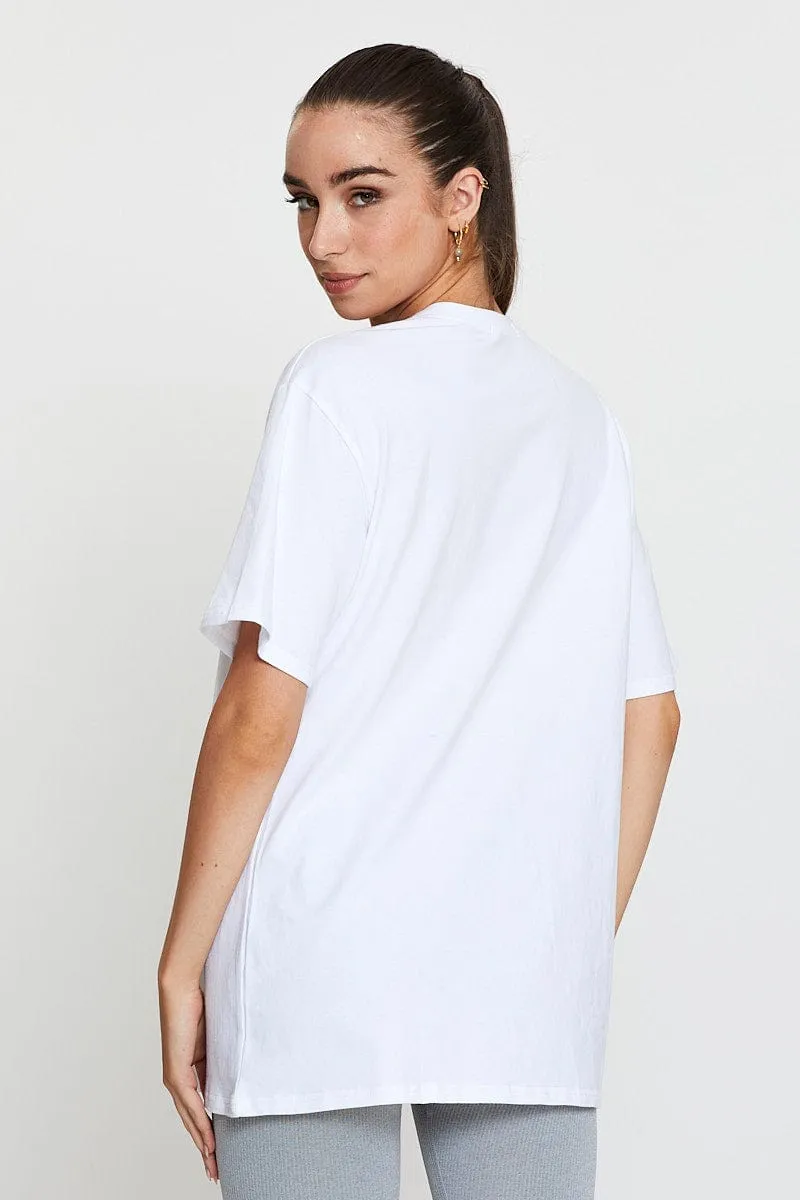 White Graphic T Shirt Short Sleeve Oversized