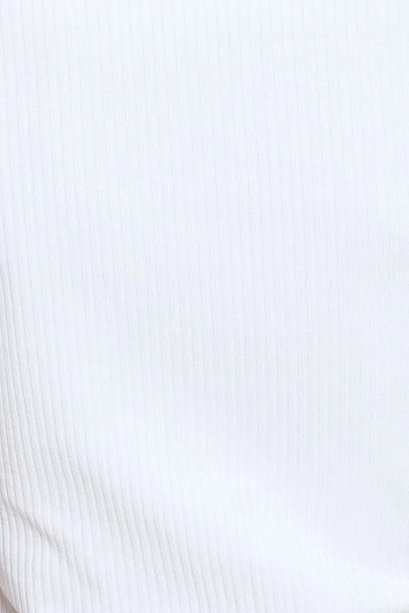 White Jersey Top Short Sleeve Collared Ruche