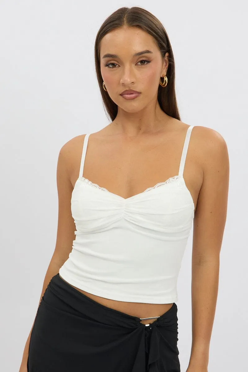 White Mesh Singlet Top Lace Insert