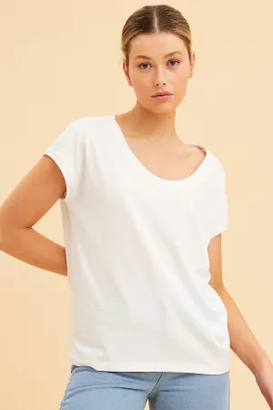 White Relaxed T-Shirt Scoop Neck Drop Shoulder