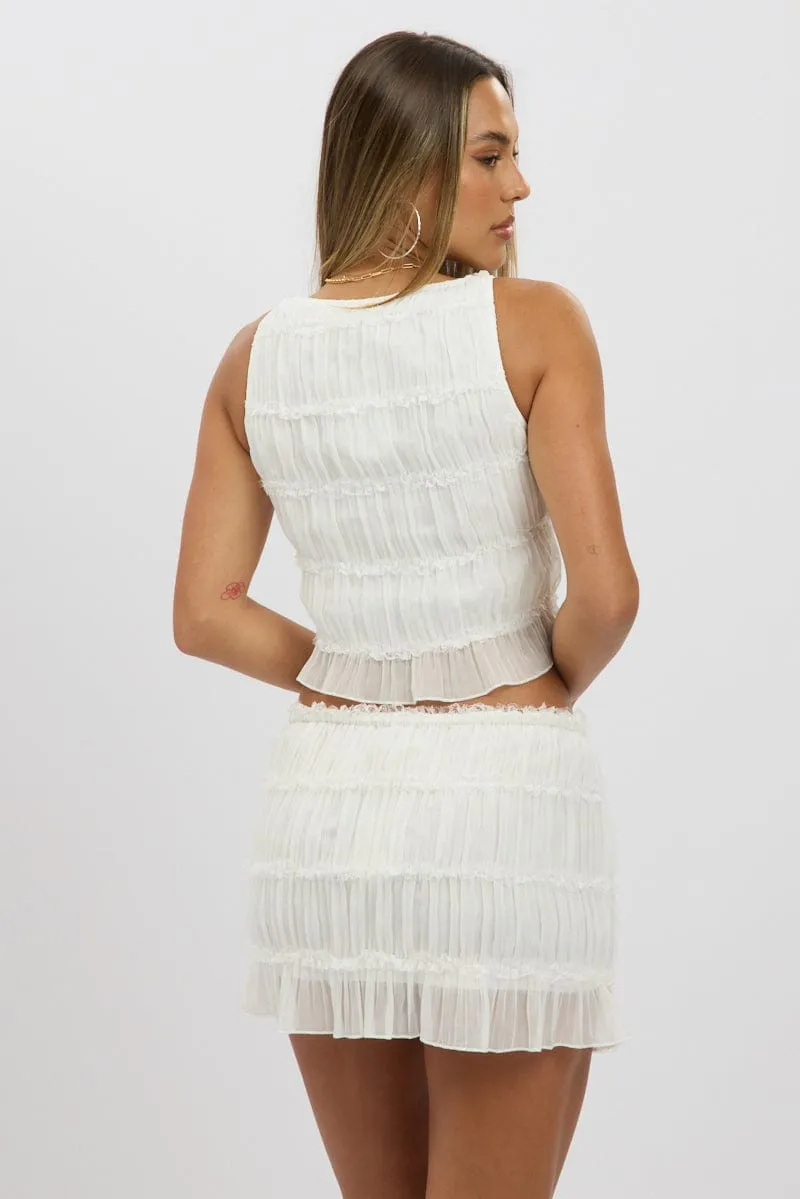 White Shirred Singlet Boat Neck Longline