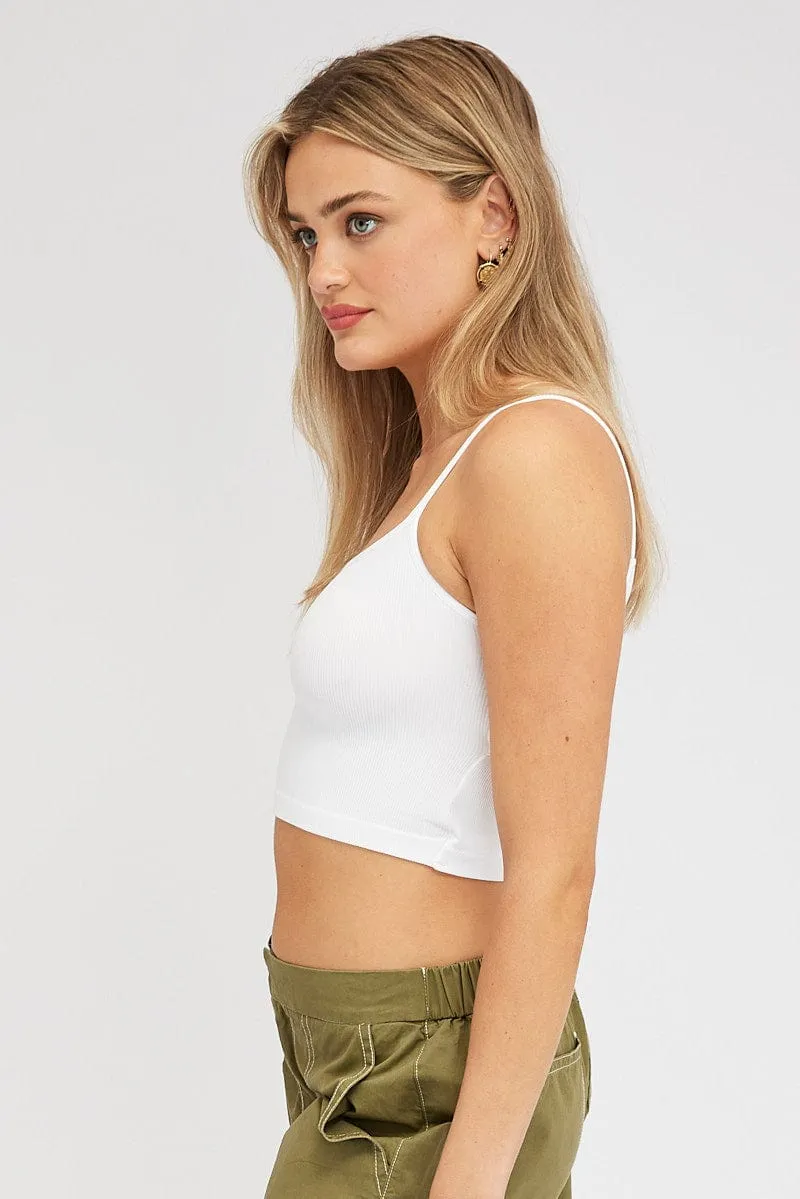 White Singlet Top Round Neck Seamless