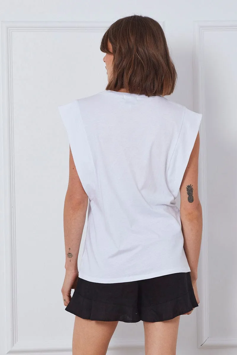 White T Shirt Sleeveless Crew Neck
