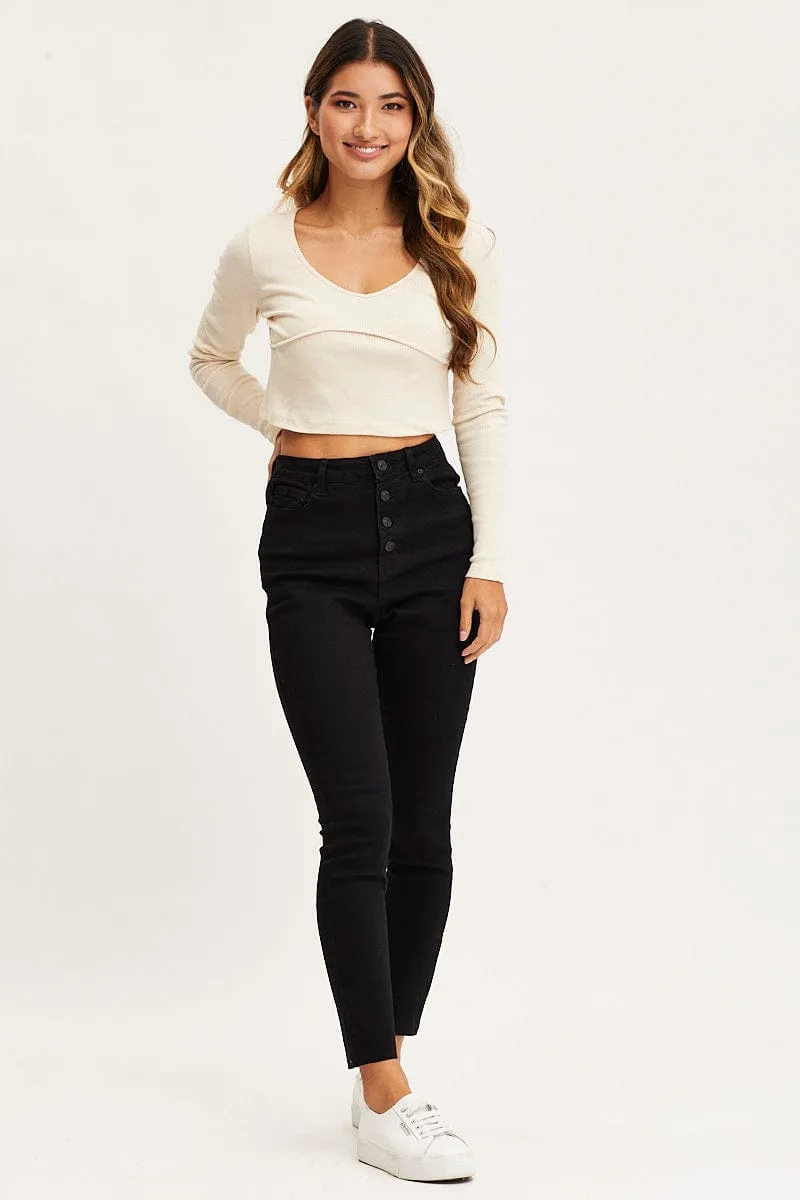 White Top Long Sleeve Round Neck
