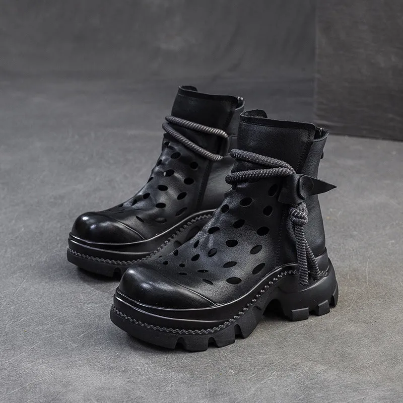 Women Retro Stylish Hollow Chunky Heels Comfy Short Boots