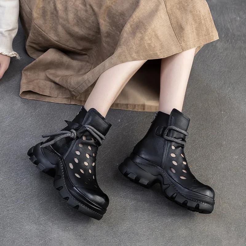 Women Retro Stylish Hollow Chunky Heels Comfy Short Boots