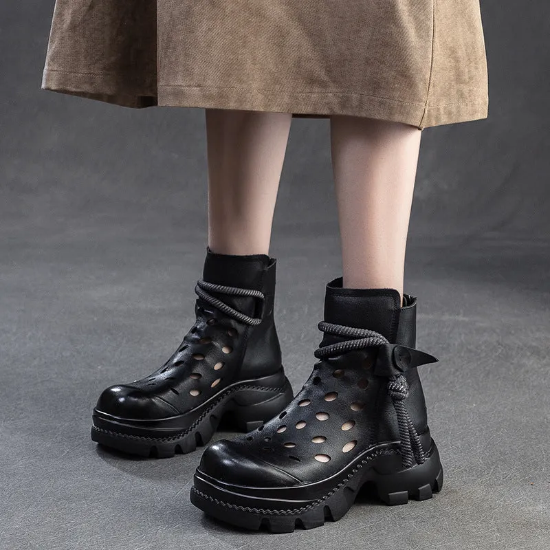 Women Retro Stylish Hollow Chunky Heels Comfy Short Boots