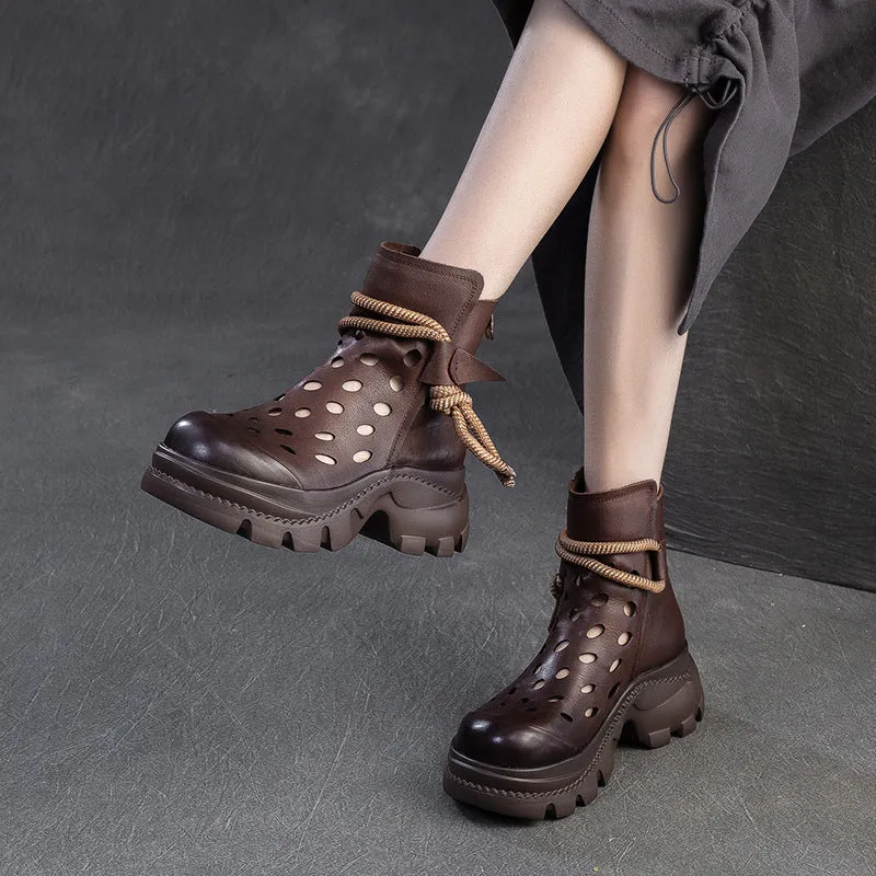 Women Retro Stylish Hollow Chunky Heels Comfy Short Boots