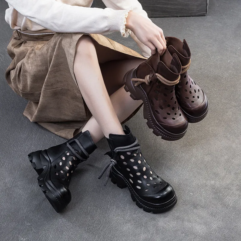 Women Retro Stylish Hollow Chunky Heels Comfy Short Boots