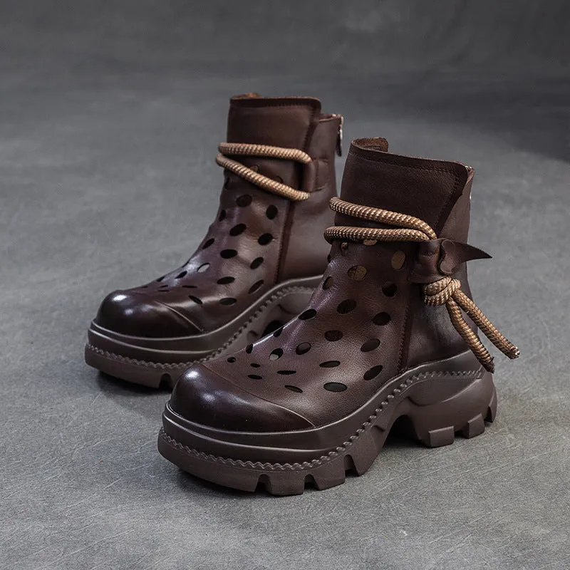 Women Retro Stylish Hollow Chunky Heels Comfy Short Boots