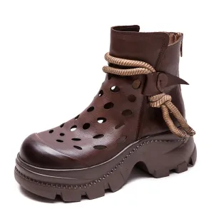 Women Retro Stylish Hollow Chunky Heels Comfy Short Boots