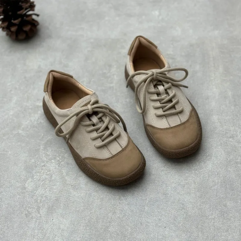 Women Stylish Contrast Color Lace-Up Daily Suede Casual Shoes