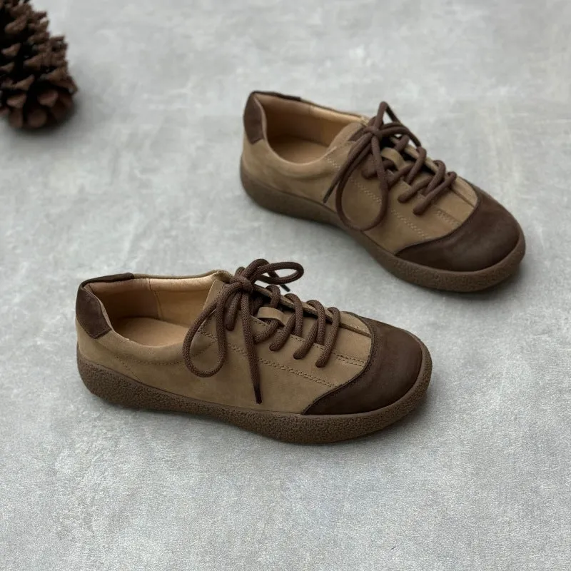 Women Stylish Contrast Color Lace-Up Daily Suede Casual Shoes