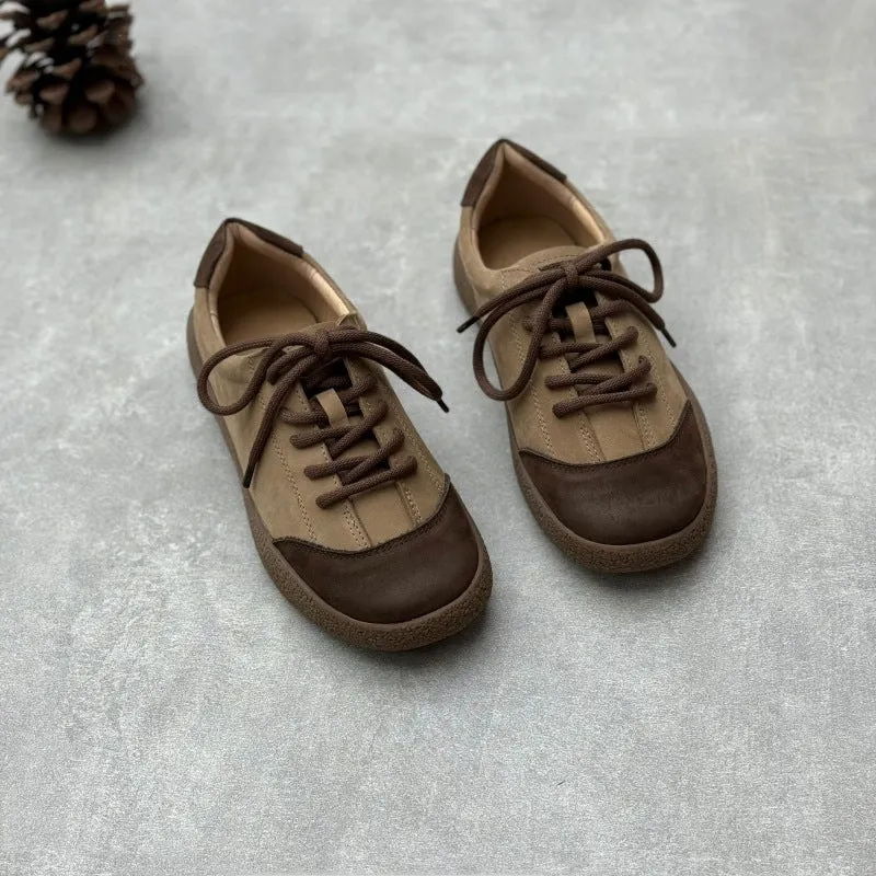 Women Stylish Contrast Color Lace-Up Daily Suede Casual Shoes