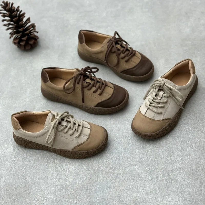 Women Stylish Contrast Color Lace-Up Daily Suede Casual Shoes