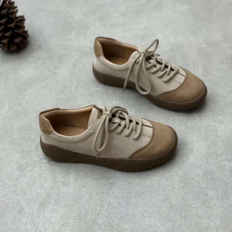 Women Stylish Contrast Color Lace-Up Daily Suede Casual Shoes