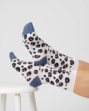 Womens Animal Print Bamboo Socks - Stone White