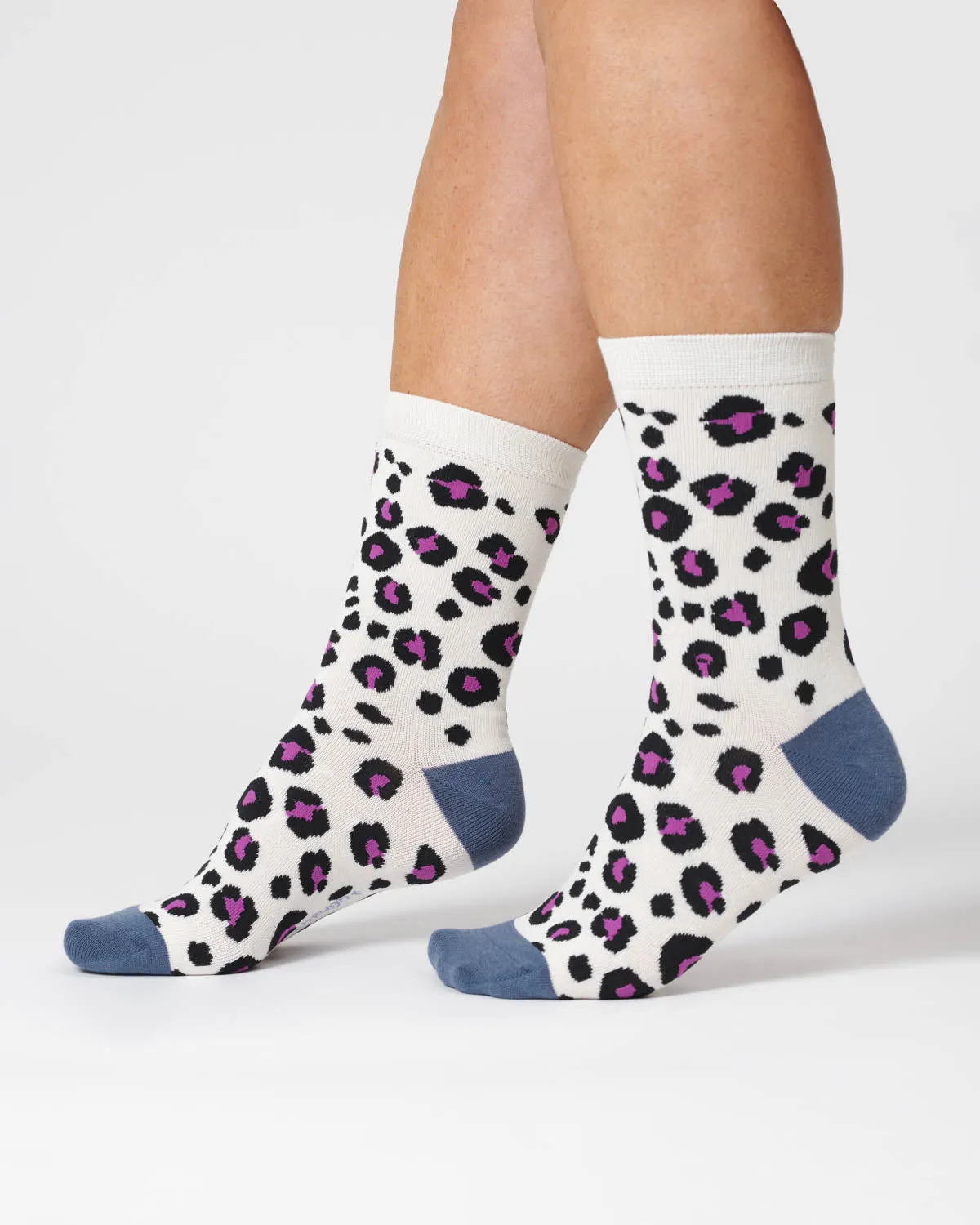 Womens Animal Print Bamboo Socks - Stone White