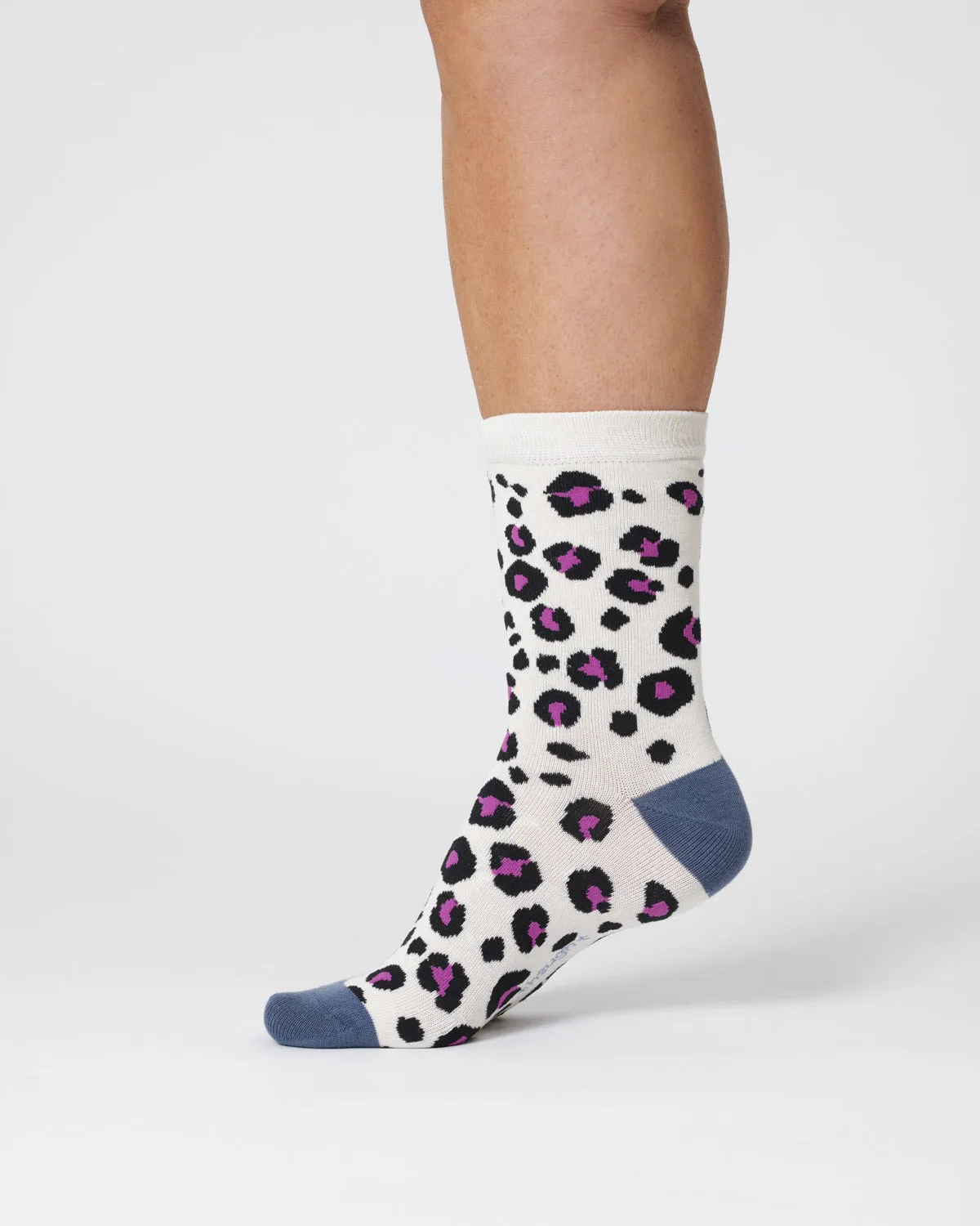 Womens Animal Print Bamboo Socks - Stone White