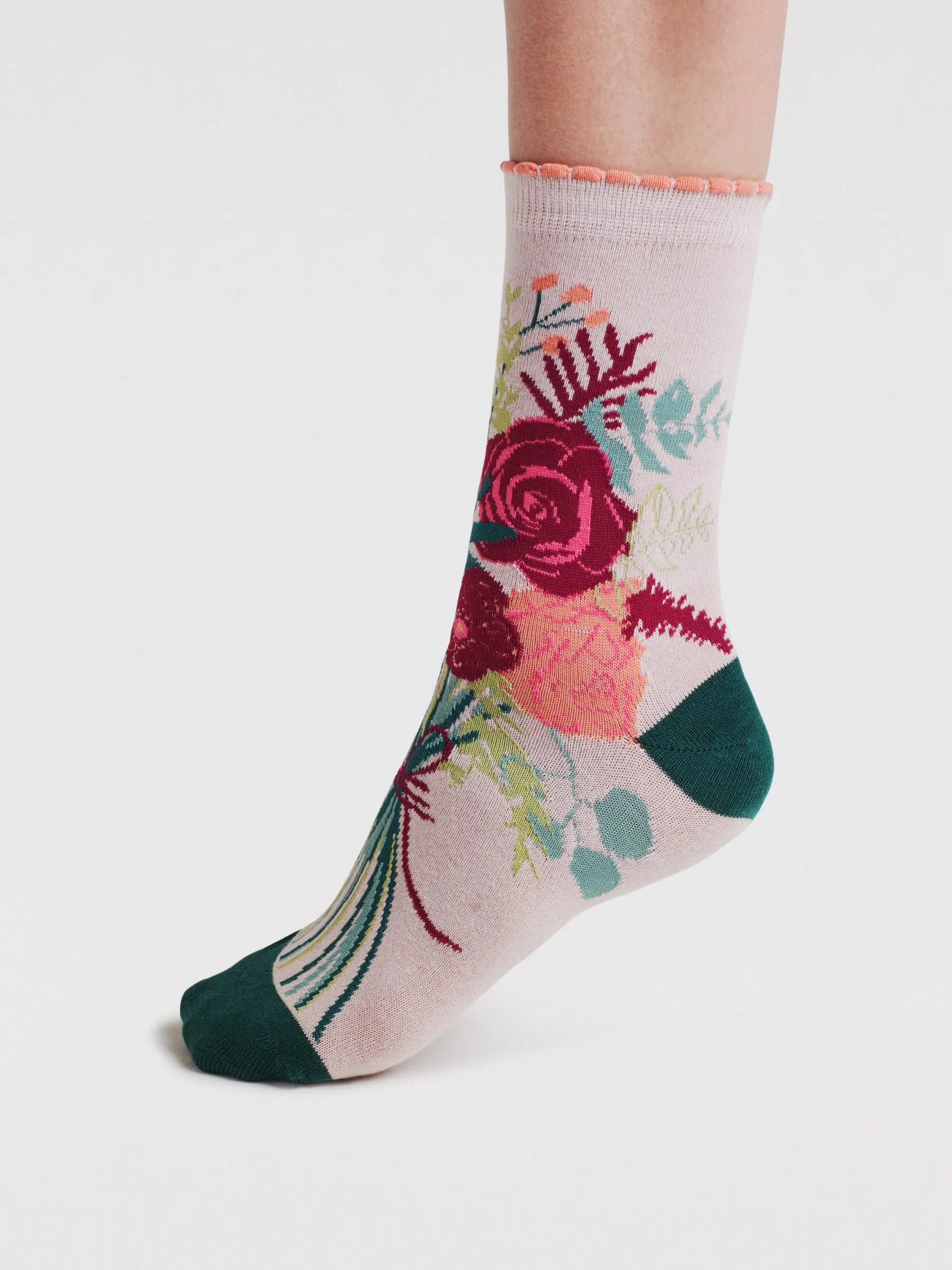 Womens Isla Floral Organic Cotton Socks Gift Bag - Faded Pink Rose