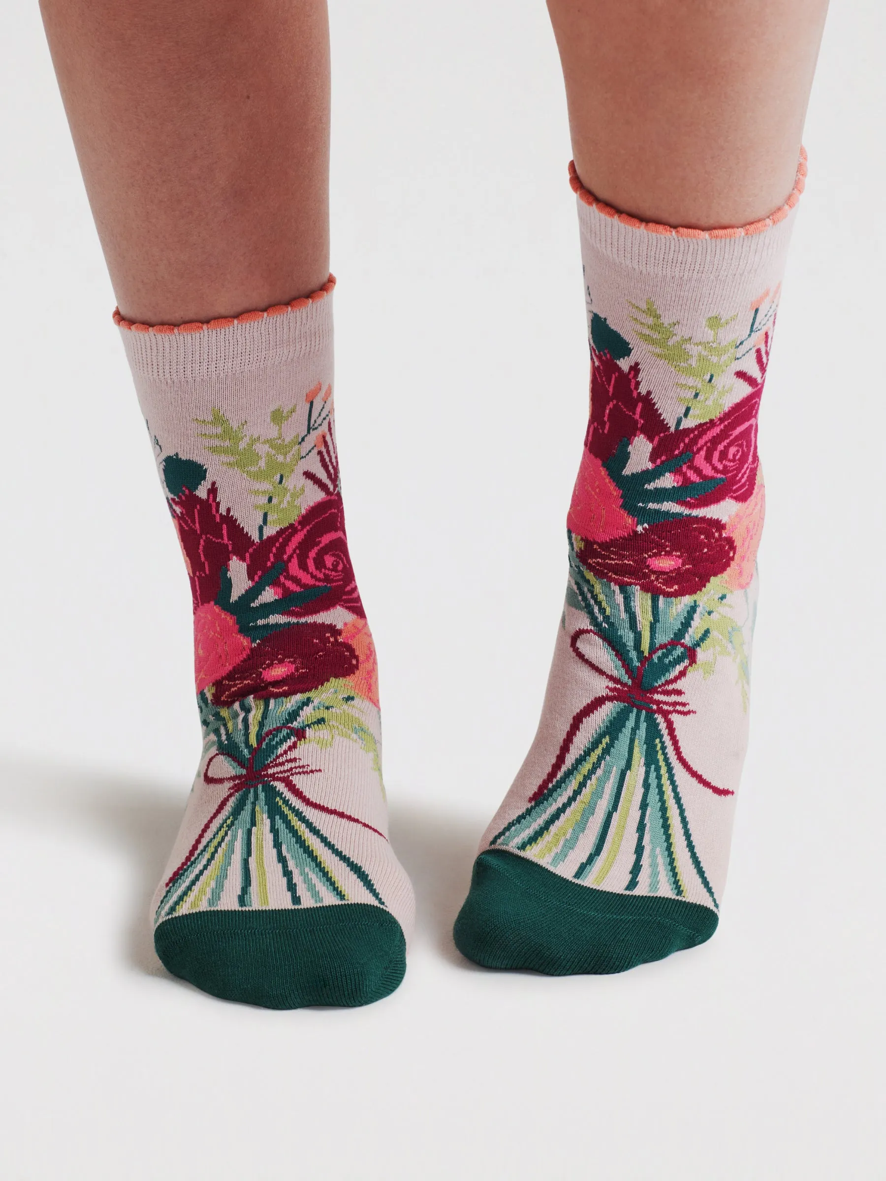Womens Isla Floral Organic Cotton Socks Gift Bag - Faded Pink Rose