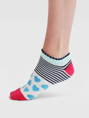 Womens Islay Heart Bamboo Trainer Socks - Neon Pink