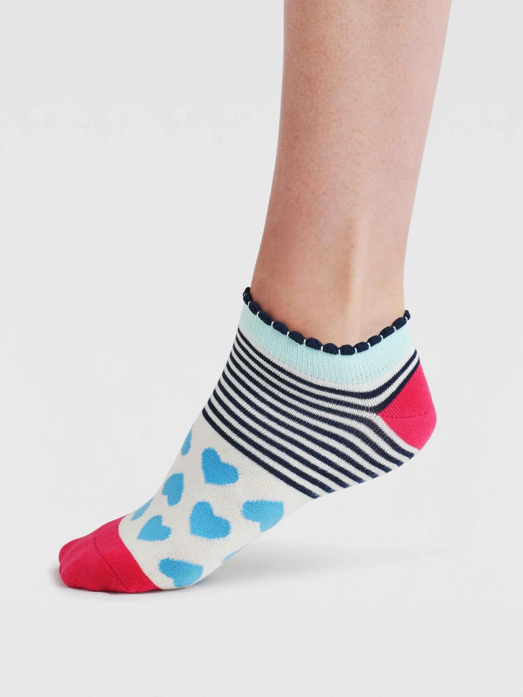 Womens Islay Heart Bamboo Trainer Socks - Neon Pink
