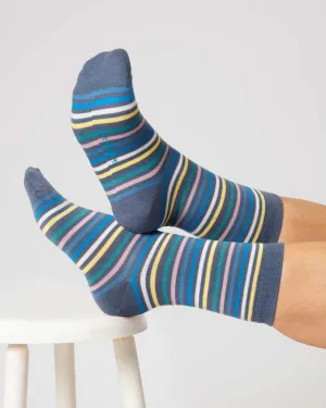 Womens Multi Stripe Organic Cotton Socks - Blueberry