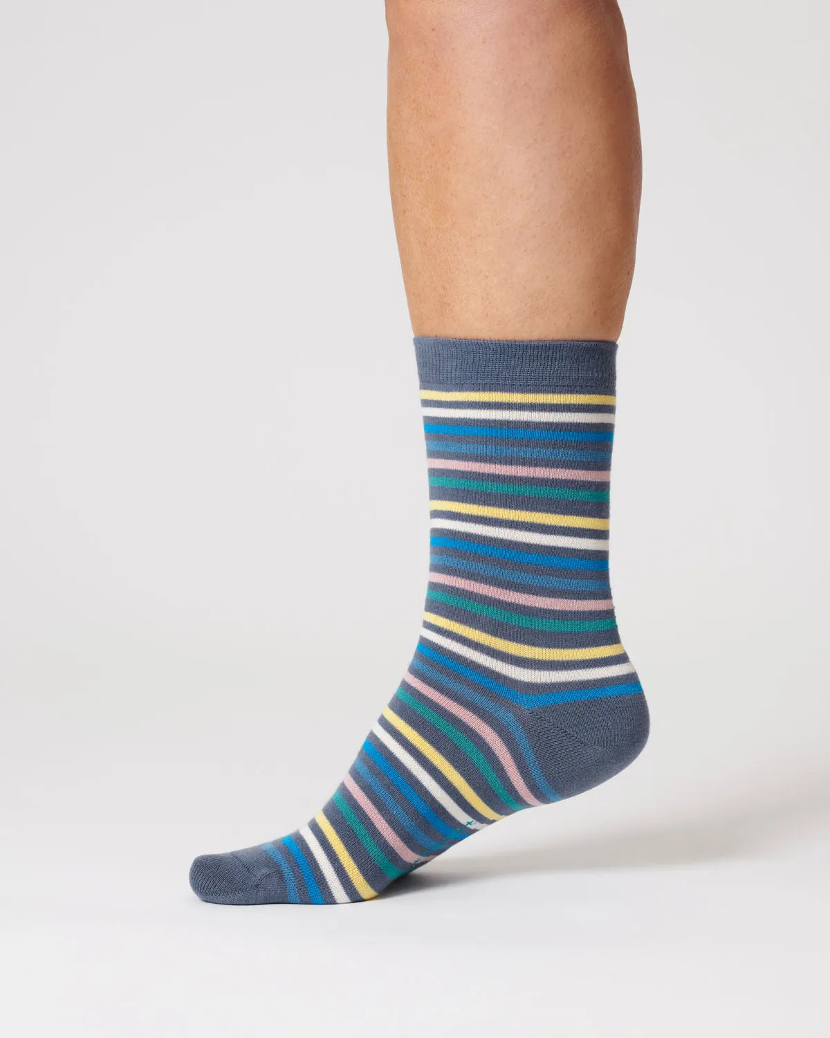 Womens Multi Stripe Organic Cotton Socks - Blueberry