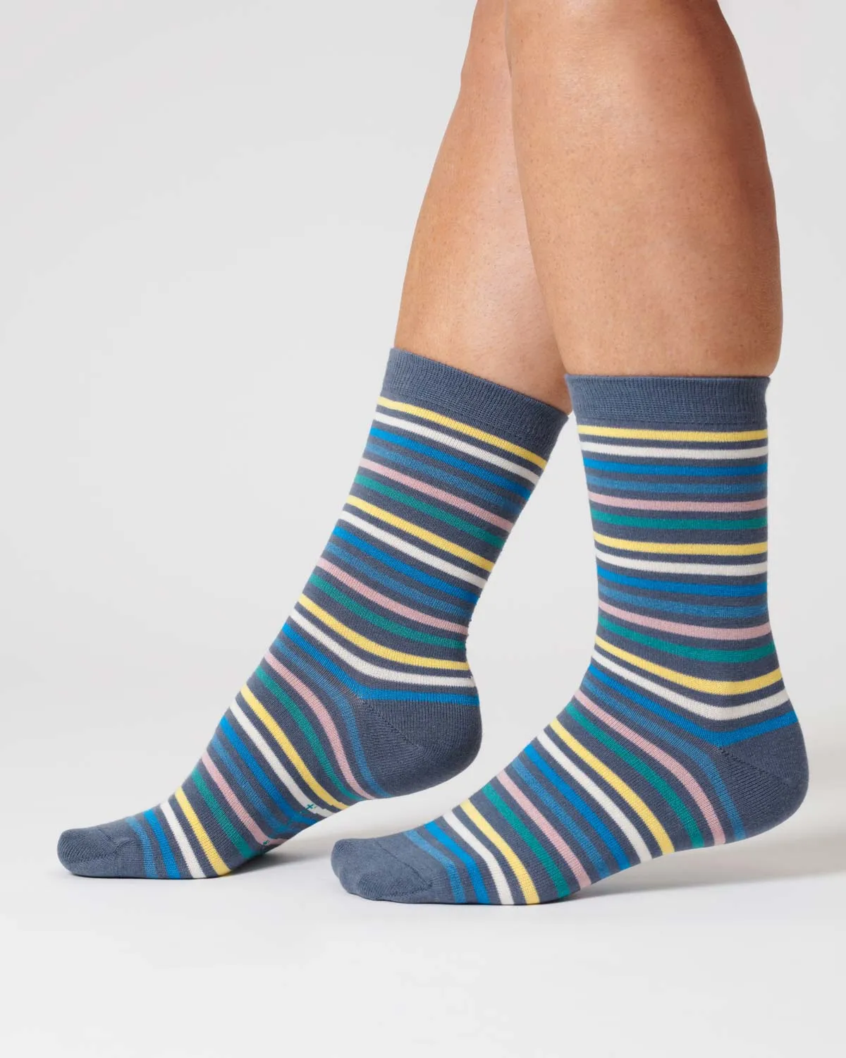 Womens Multi Stripe Organic Cotton Socks - Blueberry