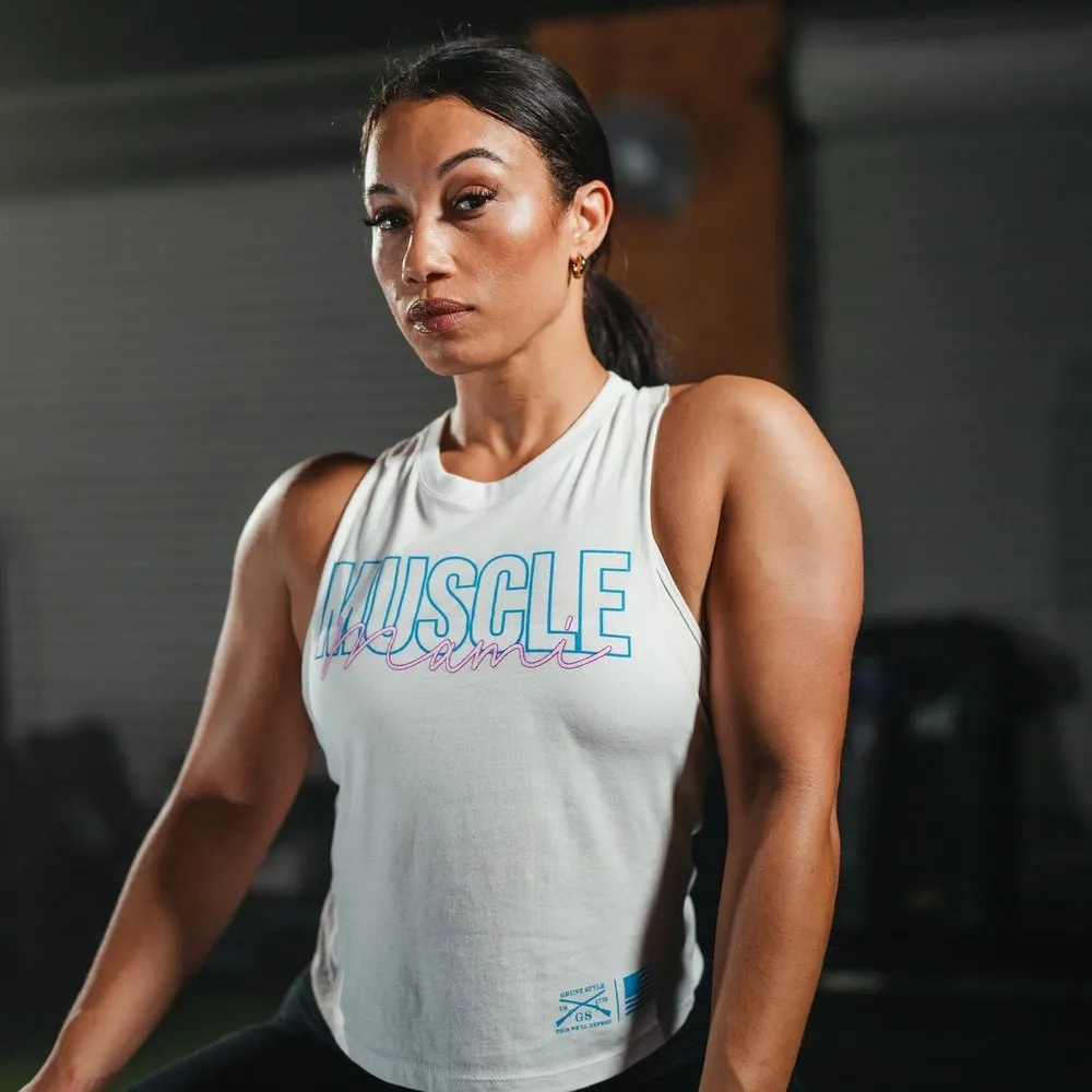Women's Muscle Mami Racerback Cropped Tank - White