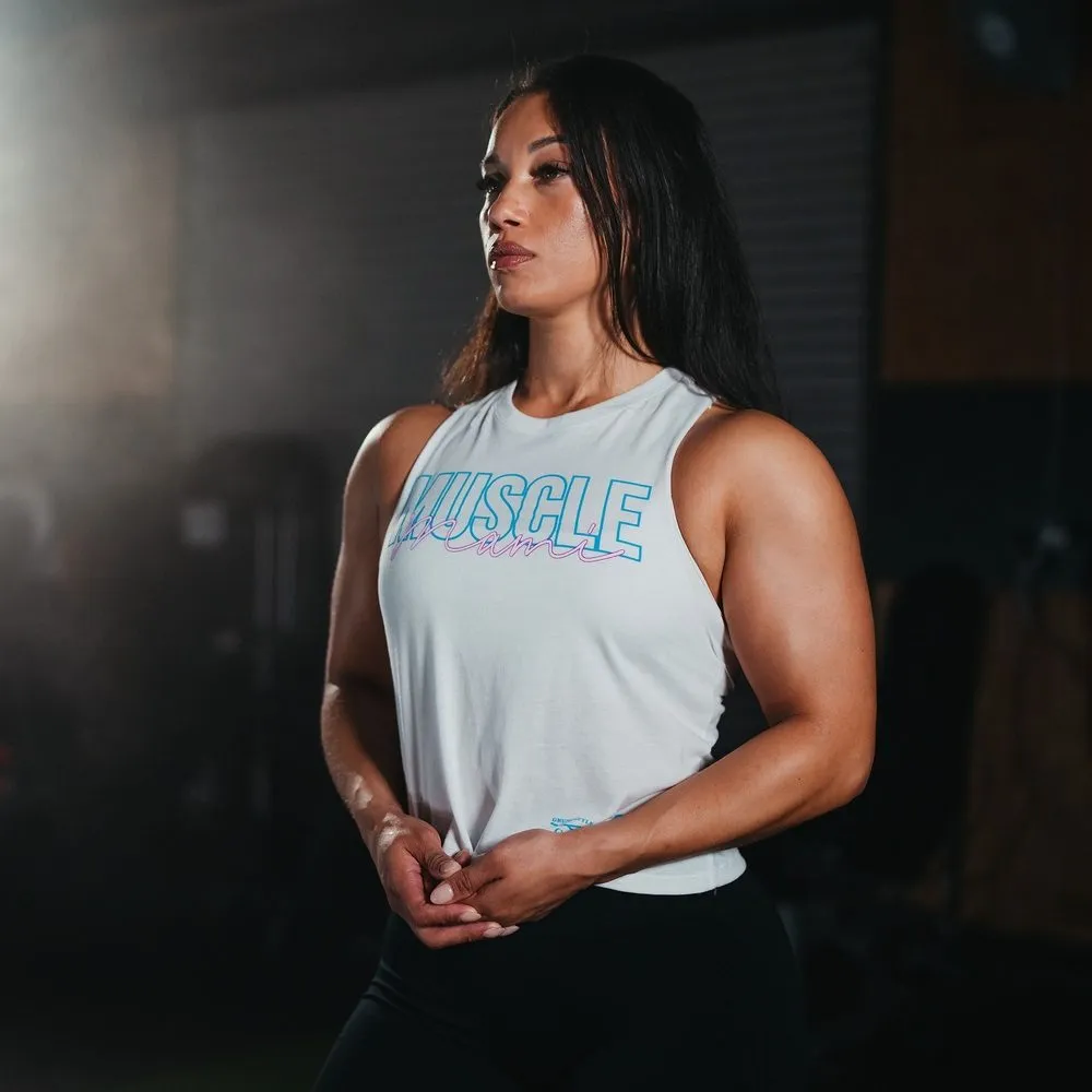 Women's Muscle Mami Racerback Cropped Tank - White