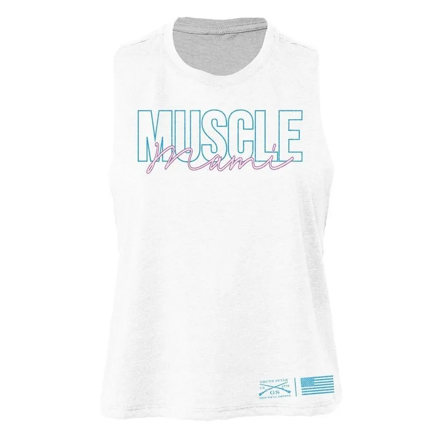 Women's Muscle Mami Racerback Cropped Tank - White