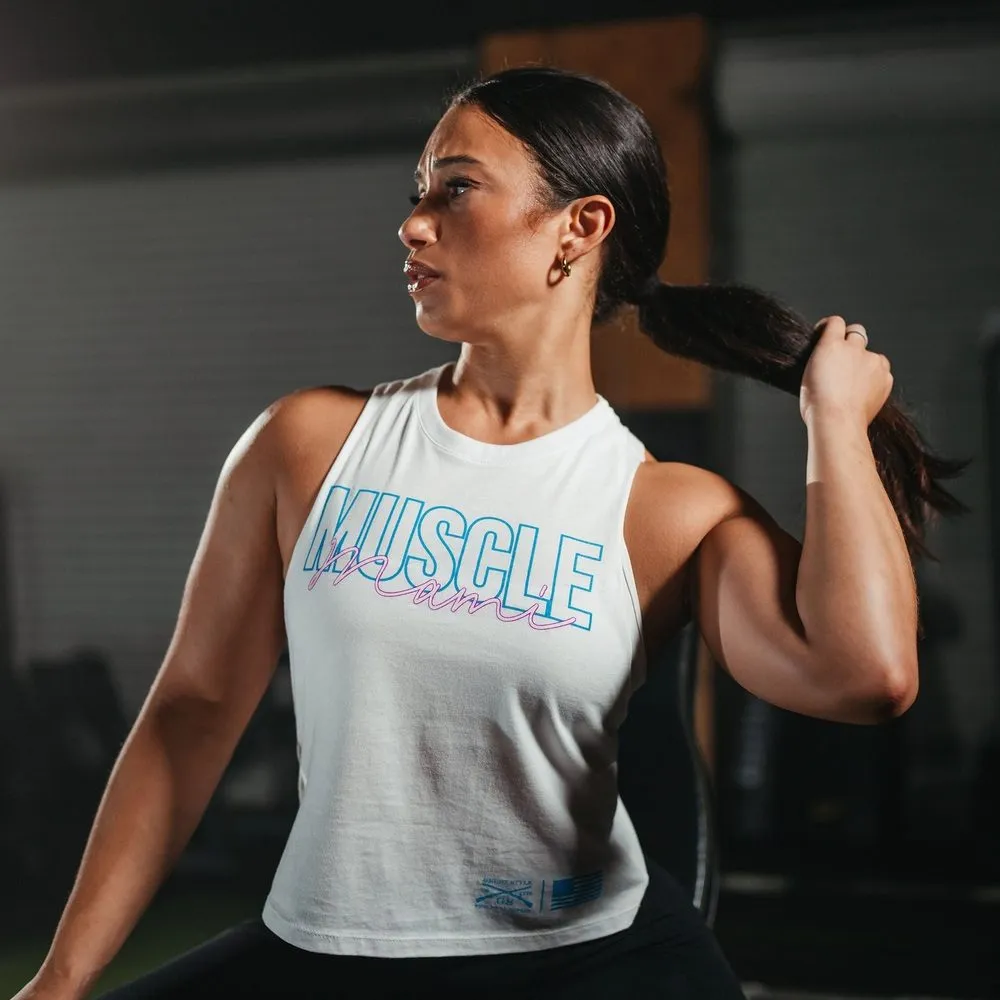 Women's Muscle Mami Racerback Cropped Tank - White