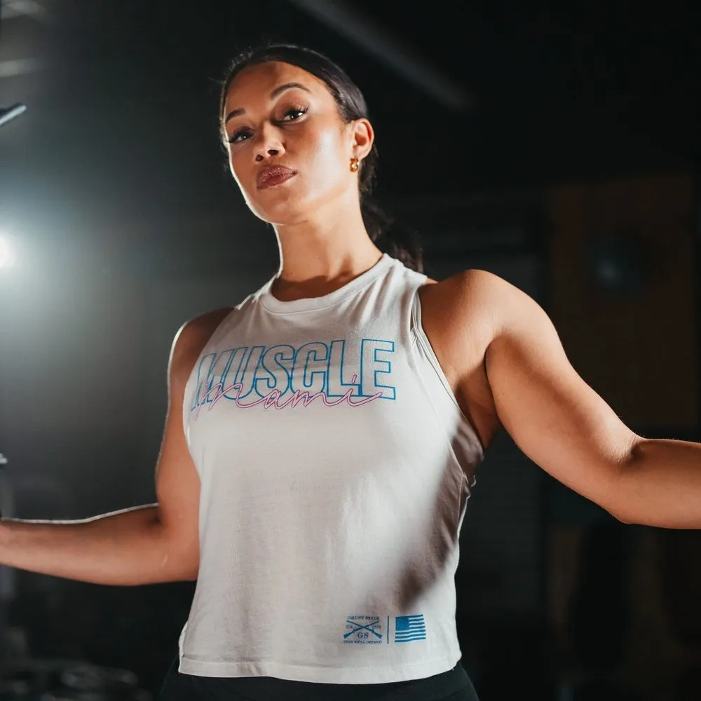 Women's Muscle Mami Racerback Cropped Tank - White