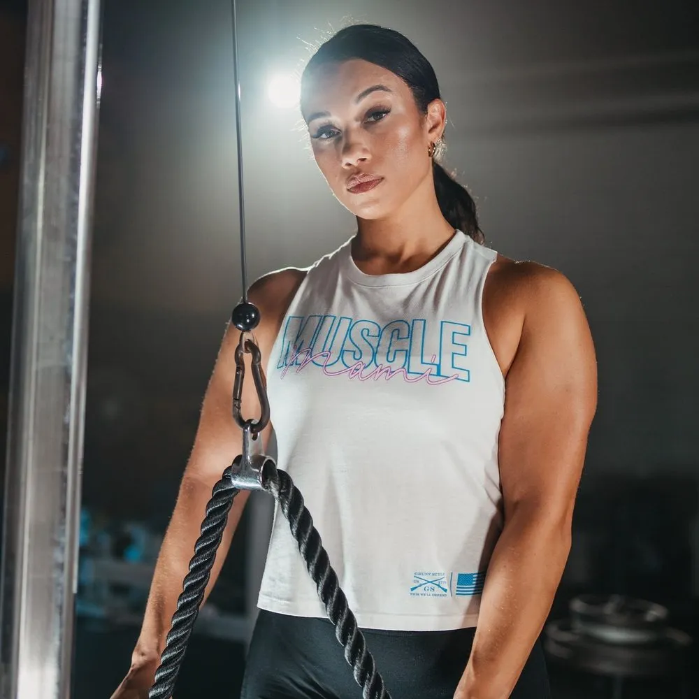 Women's Muscle Mami Racerback Cropped Tank - White