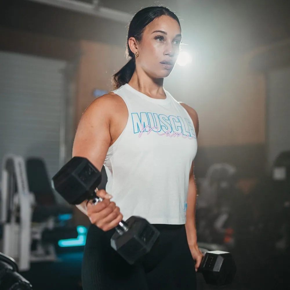 Women's Muscle Mami Racerback Cropped Tank - White